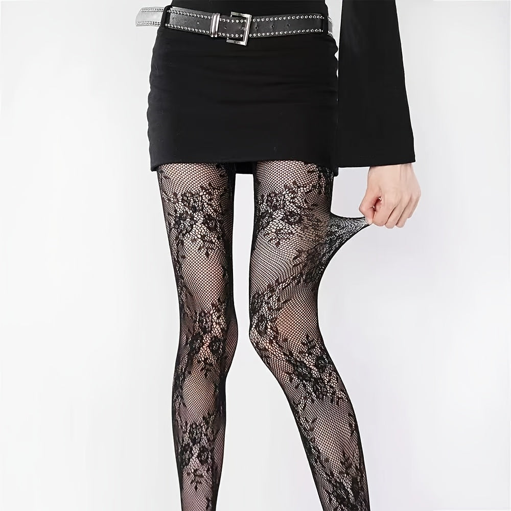 Spring Summer Autumn New Arrival Floral Lattice Mesh Hollow Out Fishnet Stockings Multi-Colors Anti-Run Microtransparency Design Travel Attire Nightclub Essential