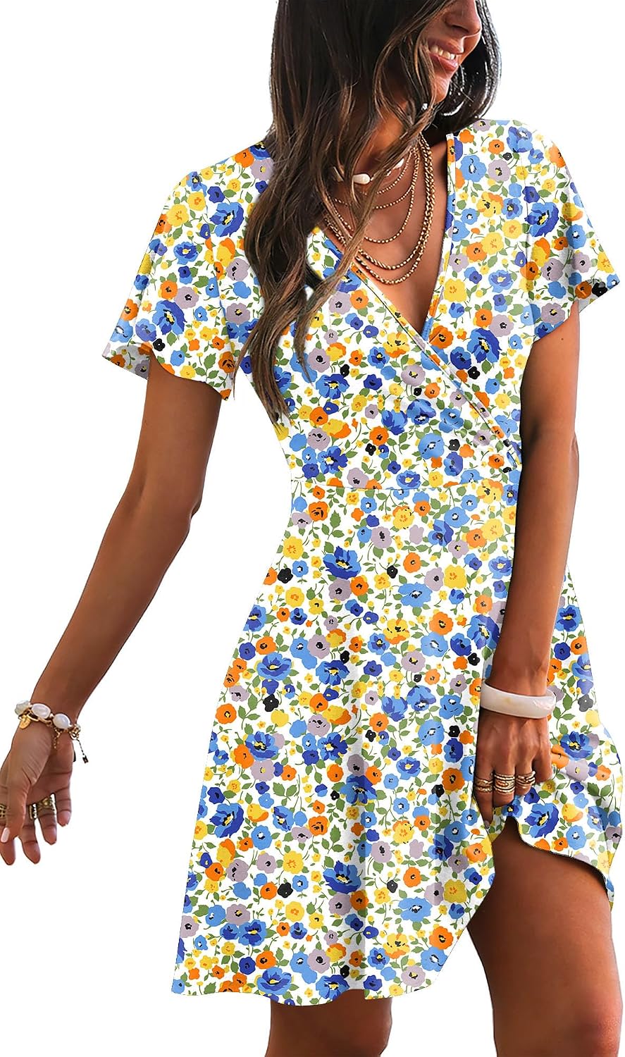 RUMIA Womens Casual Dresses Wrap V Neck Dress A-Line Ruffle Sleeve Summer Sundress Fashion 2026