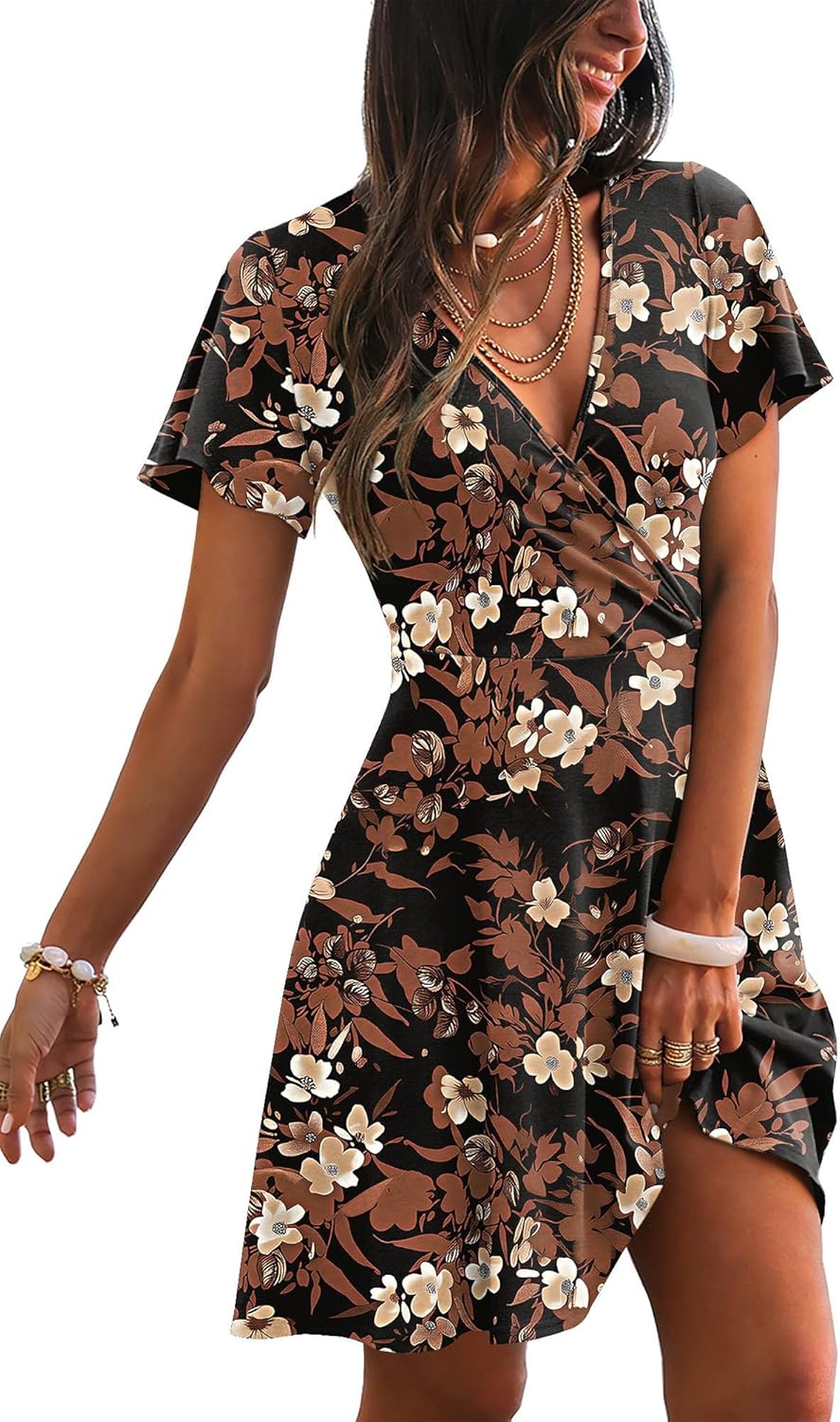 RUMIA Womens Casual Dresses Wrap V Neck Dress A-Line Ruffle Sleeve Summer Sundress Fashion 2026