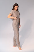 Striped Dark Grey linen / Natural Linen Pajama set / Linen loungewear